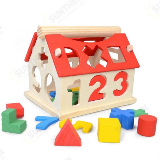 Wooden Digital House Detachable Digital Shape Matching Blocks House Kid's Child's Early Educational Toys