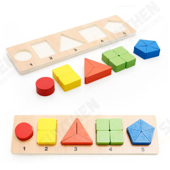 Wooden Geometric Matching Blocks Kids Baby Educational Toys Inlay Building Block Teaching Aid Toy Gift