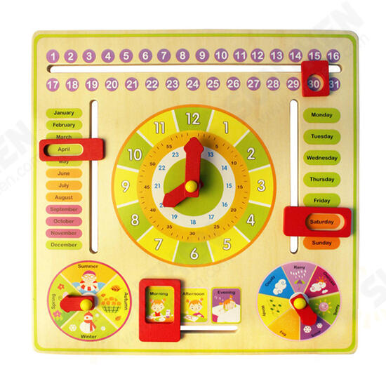 Wooden Multifunction Learning Clock Toy Alarm Calendar Cognition Educational Toys