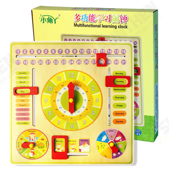 Wooden Multifunction Learning Clock Toy Alarm Calendar Cognition Educational Toys