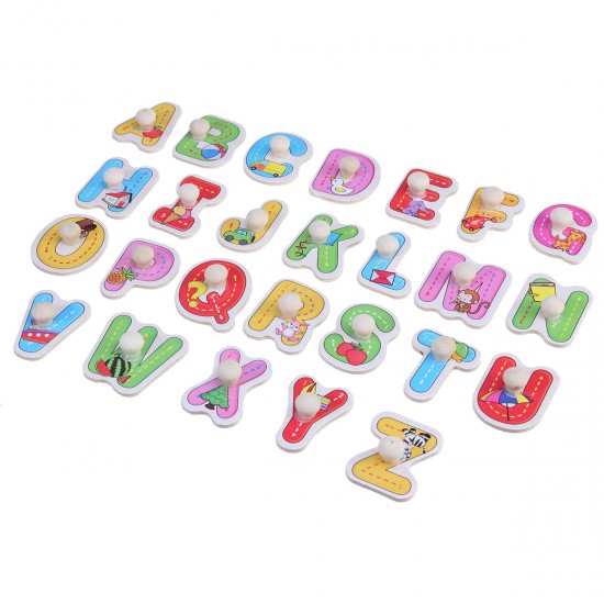 Wooden Peg Alphabet & Number Puzzles Letters Numbers Animals Vehicles Learning Toys Gift for Toddlers Kids