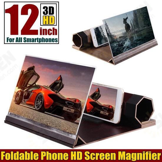 Universal 3D Phone Screen Magnifier Stereoscopic Amplifying 12 Inch Desktop Wood Bracket Phone Holder For Smartphone