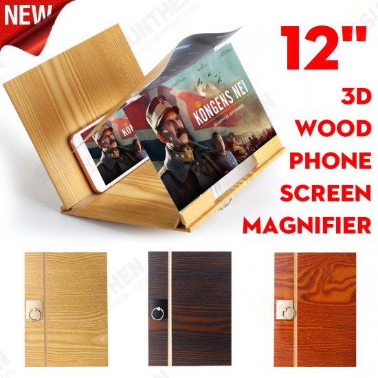 Upgraded Version Universal 12 inches Wooden Foldable Screen Magnifier Image Enlarge Desktop Holder With Ring Holder + Shading for Mobile Phone