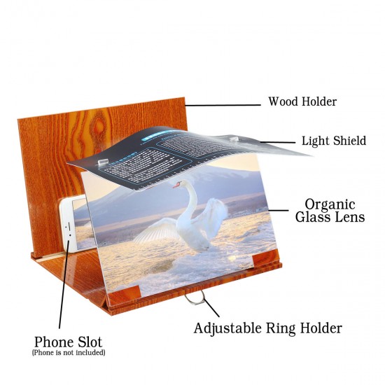 Upgraded Version Universal 12 inches Wooden Foldable Screen Magnifier Image Enlarge Desktop Holder With Ring Holder + Shading for Mobile Phone