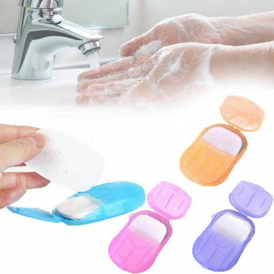 20Pcs Mini Portable Outdoor Disposable Hand Washing Soap Paper with Cute Soap Box Cleaning Supplies