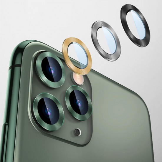 2 in 1 Tempered + Metal Circle Ring Anti-scratch Phone Lens Protector for iPhone 11 Pro / iP 11 Pro Max