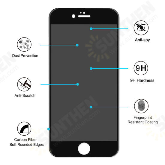 Anti Spy 3D Arc Edge 0.26mm 9H Carbon Fiber Tempered Glass Screen Protector for iPhone 6 6s