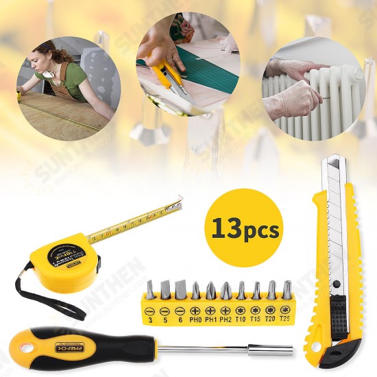 13Pcs DIY Household Hand Tool Kit Maintenance Repair Kits Tape Measure Screwdriver Cutter Tool