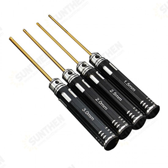 4pcs 1.5/2.0/2.5/3.0mm Hex Screwdriver Bit HSS Titanium Coated Repair Tool Set