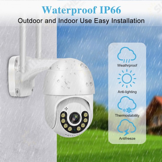 2MP WiFi PTZ IP Camera Outdoor Wireless Surveillance Cam Night Vision Remote Phone APP Control Motion Detection Alarm Two-way Intercom IP66 Waterproof