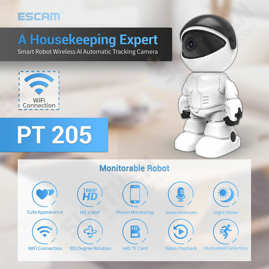 PT205 1080P Robot IP Camera Security Camera 360 ° WiFi Wireless 2MP CCTV Camera Smart Home Video Surveillance P2P Hidden Baby Monitor