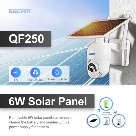 QF250 1080P Cloud Storage WIFI Battery PIR Alarm Dome IP Camera With Solar Panel Full Color Night Vision PTZ Two Way Audio IP66