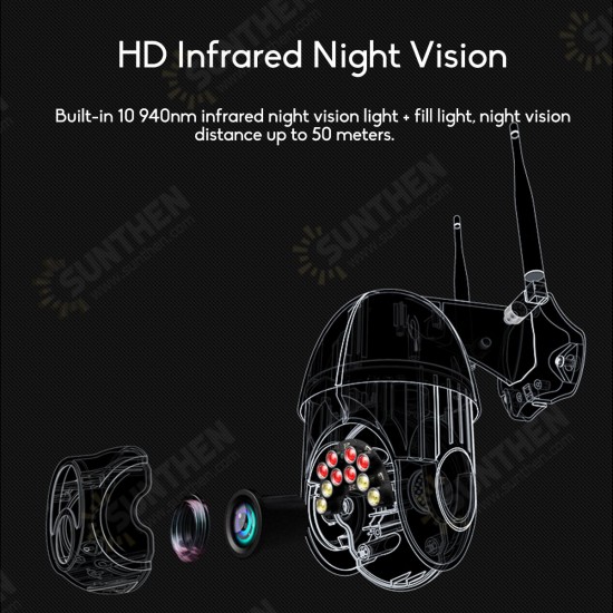 10LED 5X Zoom HD 2MP IP Security Camera WiFi Wireless 1080P Outdoor PTZ Waterproof Night Vision ONVIF