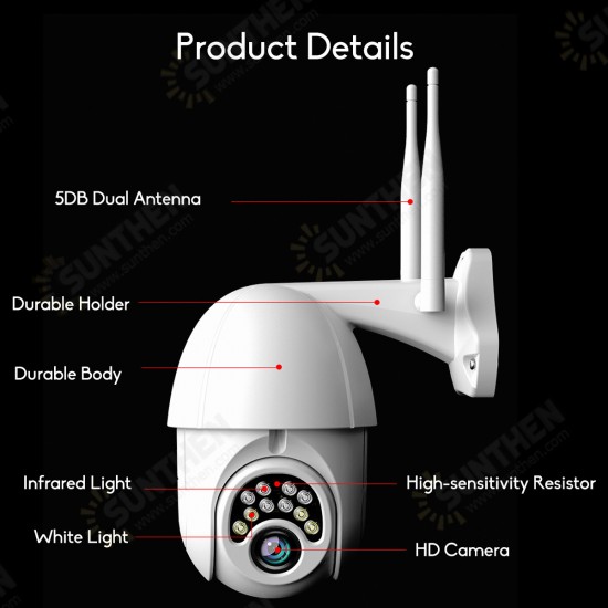 10LED 5X Zoom HD 2MP IP Security Camera WiFi Wireless 1080P Outdoor PTZ Waterproof Night Vision ONVIF