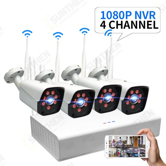 4CH 2.0MP 1080P Wireless Surveillance White Camera System Kits outdoor/Indoor Weatherproof P2P CCTV Monitoring Kit