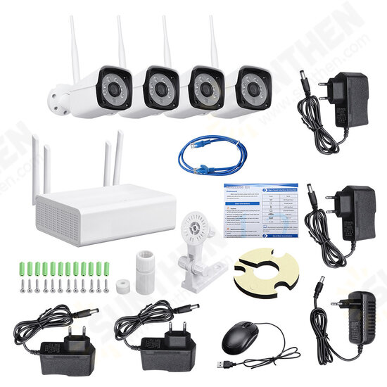 4CH 2.0MP 1080P Wireless Surveillance White Camera System Kits outdoor/Indoor Weatherproof P2P CCTV Monitoring Kit