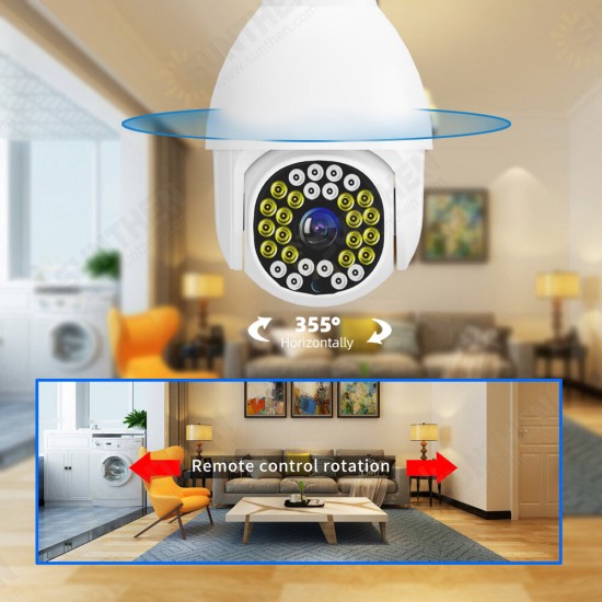 V380 WIFI E27 1080P Bulb Dome Camera PTZ Dual Light 12 infrared +16 White Light Night Vision with Base Remote Control