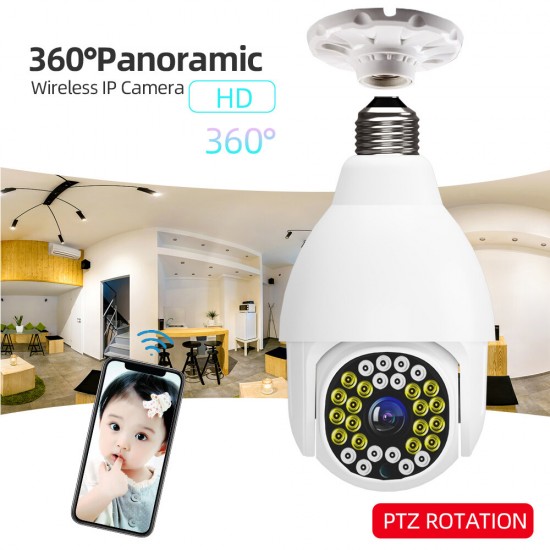 V380 WIFI E27 1080P Bulb Dome Camera PTZ Dual Light 12 infrared +16 White Light Night Vision with Base Remote Control