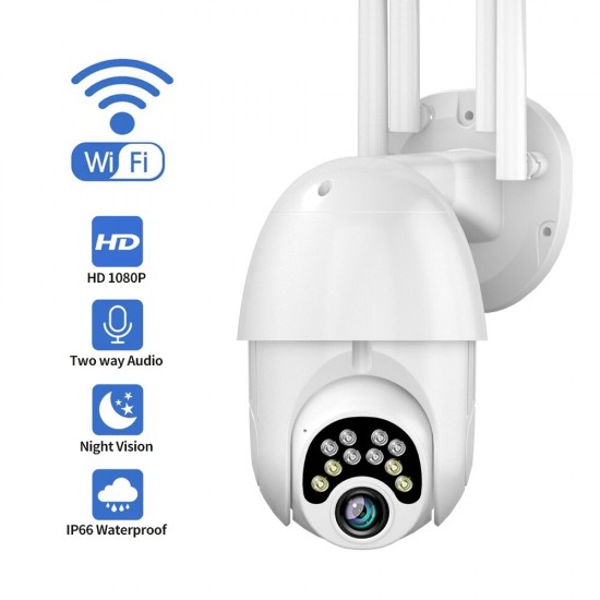 1080P 10 LED 5X Zoom Upgraded Four-antenna HD Outdoor PTZ IP Camera Two Way Audio Voice Alarm Wifi Camera Auto Waterproof Night Vision Surveillance