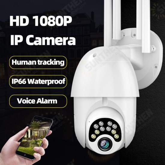 1080P 10 LED 5X Zoom Upgraded Four-antenna HD Outdoor PTZ IP Camera Two Way Audio Voice Alarm Wifi Camera Auto Waterproof Night Vision Surveillance