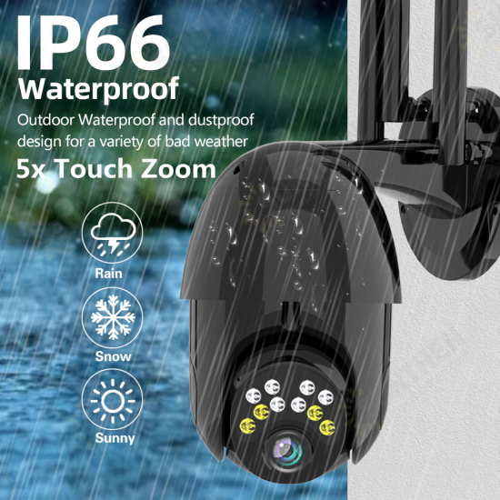 1080P 10LED 5X Zoom HD Outdoor PTZ IP Camera Two Way Audio Voice Alarm Wifi Camera Auto Waterproof Night Vision Surveillance Black