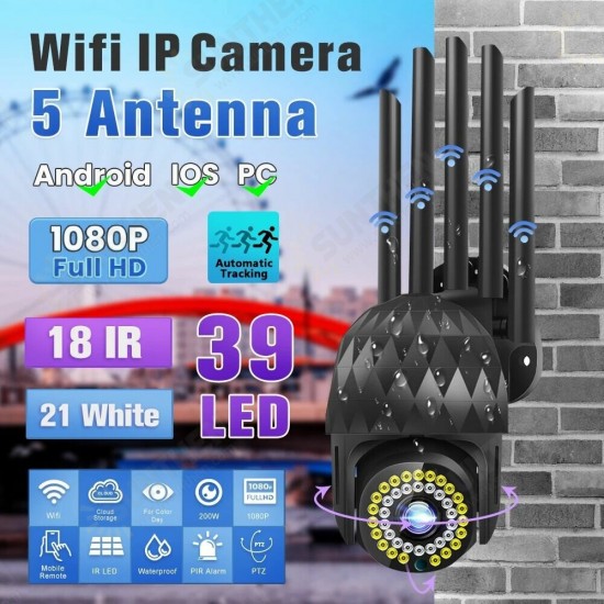 1080P 39 LED 5 XZOOM Outdoor PTZ IP Black Camera Two Way Audio Wifi Camera Auto Waterproof Night Vision CCTV Video Surveillance