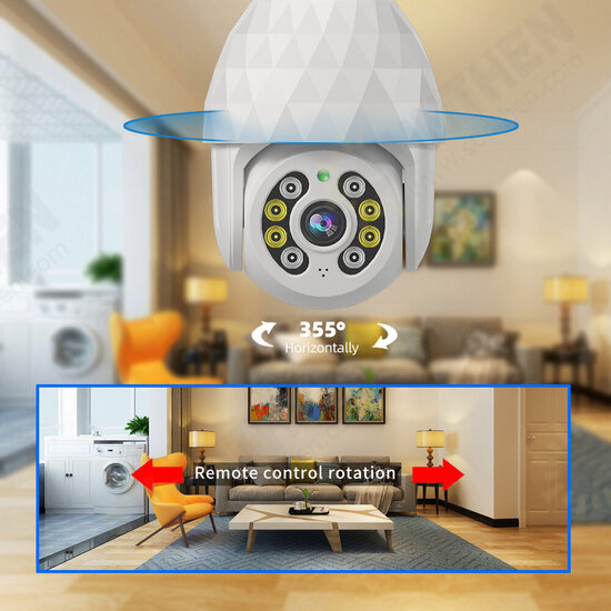 HD 1080P E27 Wifi IP Camera Surveillance 8 LED 4 Infrared 4 White Lights Diamond Bulb Ball Camera Smart Dual-light Night Vision with E27 Base