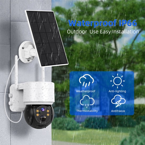1080P WiFi Camera with Solar Panel Outdoor PTZ IP Cam PIR Motion Detection Night Vision Two-way Audio 5X Zoom IP66 Waterproof