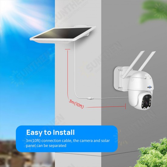 WTDA03 3MP WiFi Monitoring Camera with Solar Panel Outdoor PTZ Security Cam PIR Human Detection 2-way Audio APP Push Alarm IP66 Waterproof