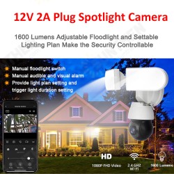 1080P Wifi Security Camera Wireless AI Floodlight Surveillance Cam with Pan&Tilt Motion Tracking Two-Way Intercom 1600LM Spotlight Night Vision 1080P Wifi Security Camera Wireless AI Floodlight Surveillance Cam with Pan&Tilt Motion Tracking Two-Way Intercom 1600LM Spotlight Night Vision