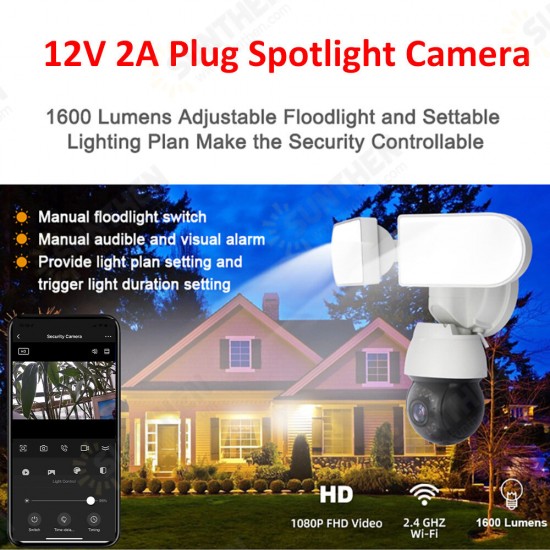 1080P Wifi Security Camera Wireless AI Floodlight Surveillance Cam with Pan&Tilt Motion Tracking Two-Way Intercom 1600LM Spotlight Night Vision