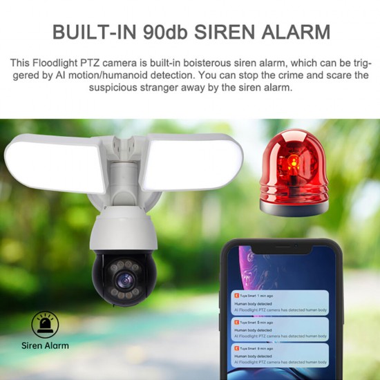 1080P Wifi Security Camera Wireless AI Floodlight Surveillance Cam with Pan&Tilt Motion Tracking Two-Way Intercom 1600LM Spotlight Night Vision