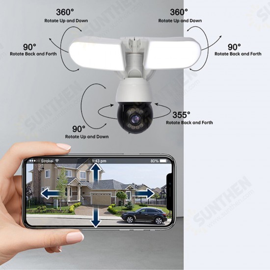 1080P Wifi Security Camera Wireless AI Floodlight Surveillance Cam with Pan&Tilt Motion Tracking Two-Way Intercom 1600LM Spotlight Night Vision