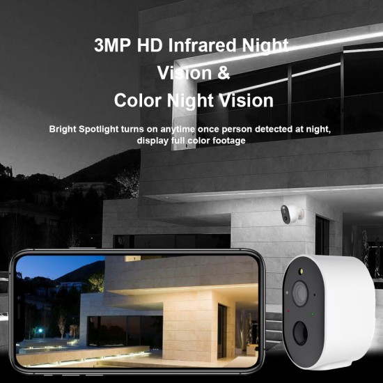 3MP WiFi Security Camera Outdoor Wireless Solar Surveillance Security Video Cam HD Night Vision Two way Intercom Waterproof Home Camera