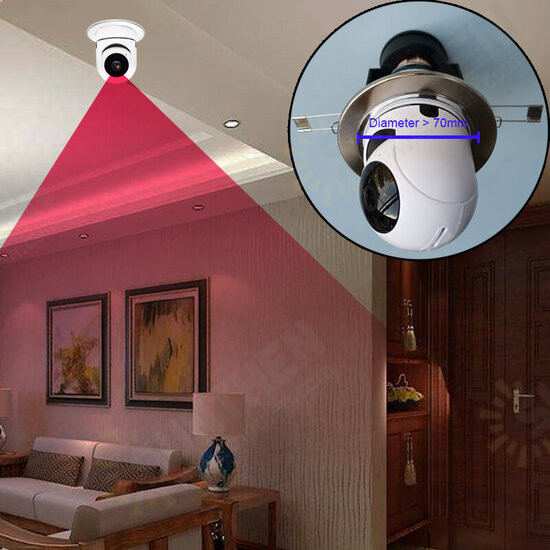 2MP WIFI PTZ Security Camera Wireless Bulb Camera with E27 Bulb Connector Infrared Night Vision Motion Detecting 2-way Audio