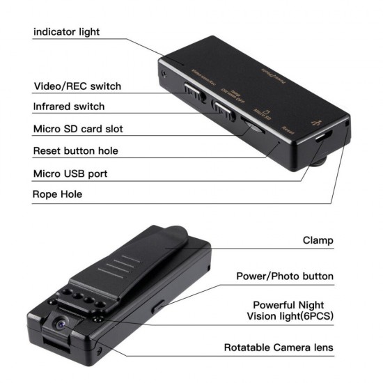 Z8 Mini HD Camera 1080P Back Clip Night Vision Camera Micro USB Camera Small Camera