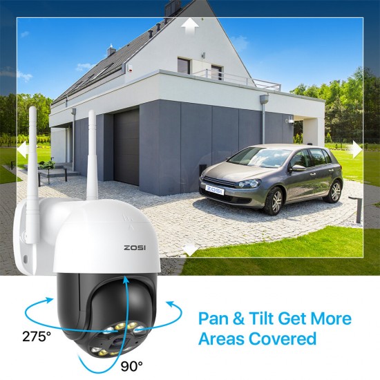 Outdoor 3MP PTZ WiFi IP Security Camera with Night Vision, Motion Detection and Two-Way Audio