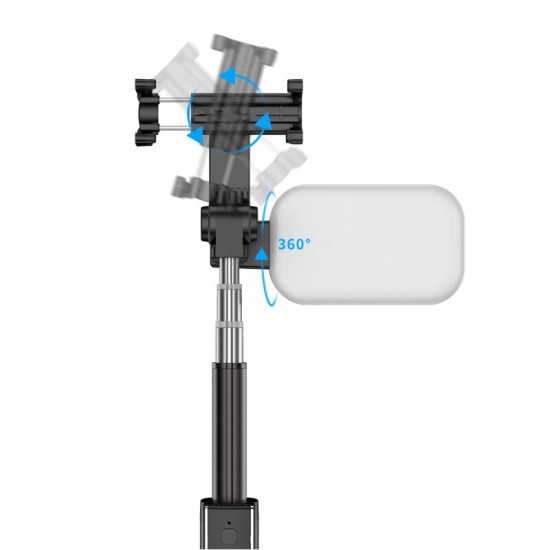 360 Degree Rotating Mini Telescopic bluetooth Smart Timer Selfie Stick with LED Fill Light