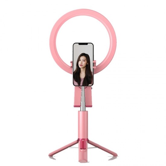 360 Rotation Live Video Shooting with LED Mirror Fill Light Extendable bluetooth Remote Selfie Stick