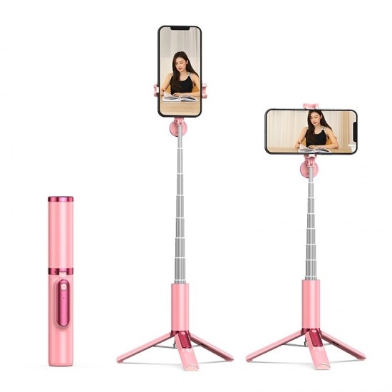 360 Rotation Live Video Shooting with LED Mirror Fill Light Extendable bluetooth Remote Selfie Stick