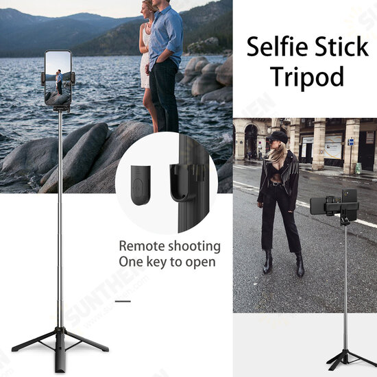 360° Rotating Tripod Stand Selfie Stick bluetooth Control Telescopic Rotatable Dual Holder Chip Portable Tripod for Camera Phone Tablet