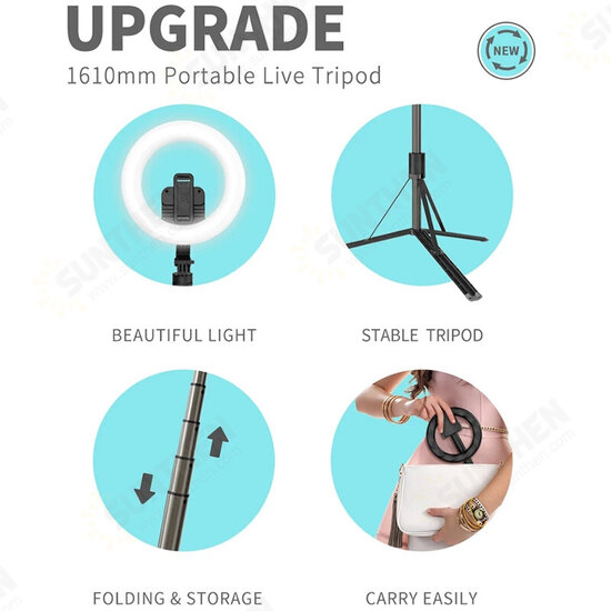 L06 4 in 1 Wireless bluetooth Selfie Stick Handheld Remote Shutter with 8 Inch LED Ring Photography Light for Phones Youtube Video Live