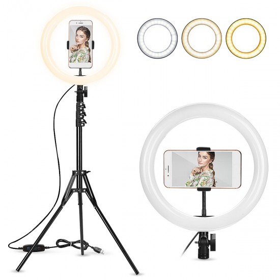 LED Ring Fill Light Studio Lamp Photographic For Video Live Beauty Makeup Mirror Light Streaming USB + Hose Phone Clip + PTZ