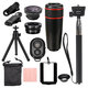 Portable 8X 12X Telephoto Phone Lens Kit Wide Angle Macro Fish Eye Lens with Selfie Stick Monopod