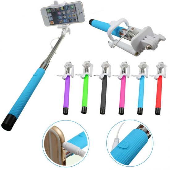 Universal Extendable Self Portrait Remote Button Wire Selfie Stick for Smartphone