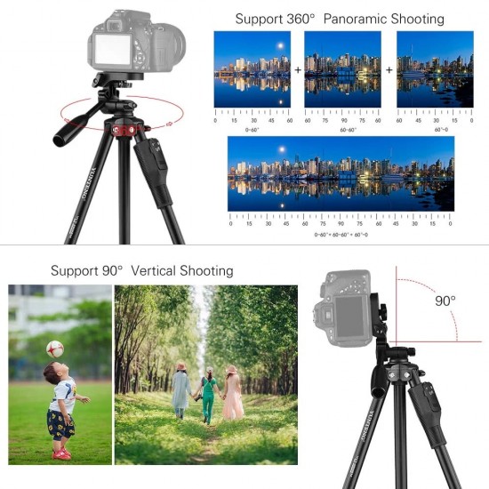 VCT-6808 Multi-functional Selfie Sticks Tripod with 3 Phone Holders 4-Section Telescoping Tripod Ball Head Remote Controller