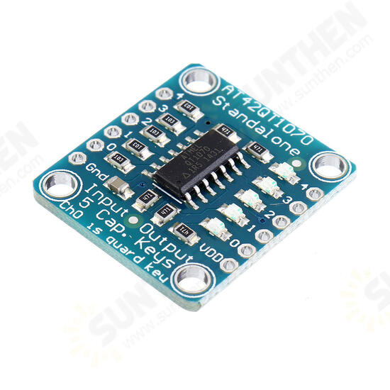 AT42QT1070 5-Pad 5 Key Capacitive Touch Screen Sensor Module Board DC 1.8 to 5.5V Power For Standalone Mode AT42QT1070 5-Pad 5 Key Capacitive Touch Screen Sensor Module Board DC 1.8 to 5.5V Power For Standalone Mode