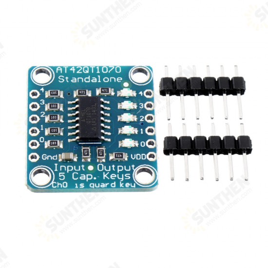 AT42QT1070 5-Pad 5 Key Capacitive Touch Screen Sensor Module Board DC 1.8 to 5.5V Power For Standalone Mode AT42QT1070 5-Pad 5 Key Capacitive Touch Screen Sensor Module Board DC 1.8 to 5.5V Power For Standalone Mode