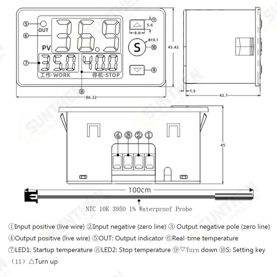 TS4586 Temperature Time Control Controller Flame Retardant Shell Easy Operation Waterproof Probe Large Digital Temperature Display TS4586 Temperature Time Control Controller Flame Retardant Shell Easy Operation Waterproof Probe Large Digital Temperature Display