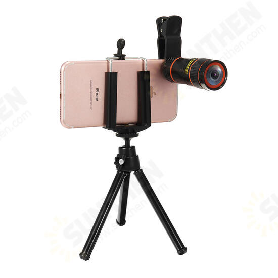 All in 1 Phone Camera Lens 8X Telescope Selfie Stick Tripod bluetooth Remote Kit